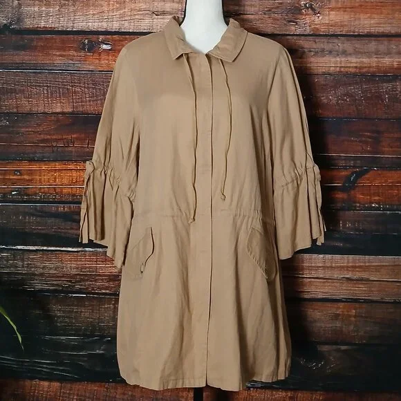 NWT Karen Kane Cargo Jacket 1X Island Rhythm Full Zip Tan Sand Cotton Tencel
